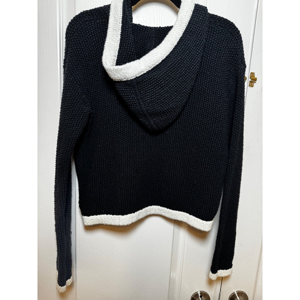 Maeve Anthropologie Black White Contrast Trim Zip Up Hooded Cardigan - Picture 7 of 7